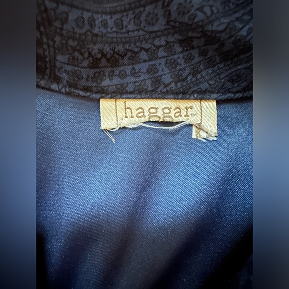 Haggar Vintage Blue & Black Paisley Button Down Collard Shirt Sz 12. Lined. - Picture 9 of 14